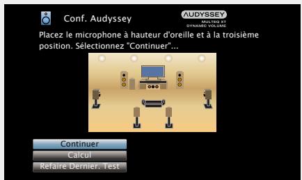DENON AVR-2313BK - Dispossez le microphone de configuration à la position 2, Sélectionnez "Continuer", puis appuyez sur ENTER. - 3