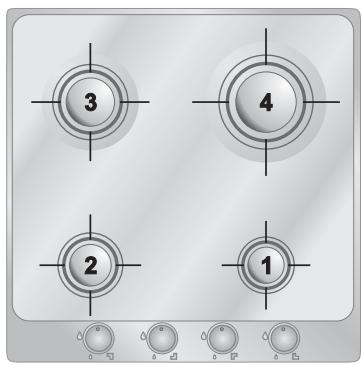 SMEG PTV 705 - Disposition des brûleurs sur la table de cuisson - 1