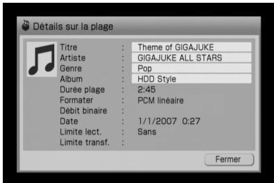 SONY NAC-HD1E - Vérification des informations sur l'album ou la plage - 1