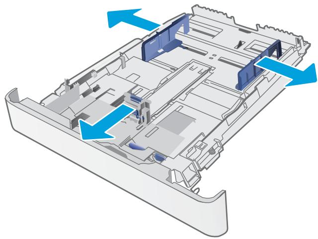 HP M281FDW - Réglez le guide du papier en appuyant sur le loquet de réglage et en faisant glisser les guides jusqu'au format du papier utilisé. - 1