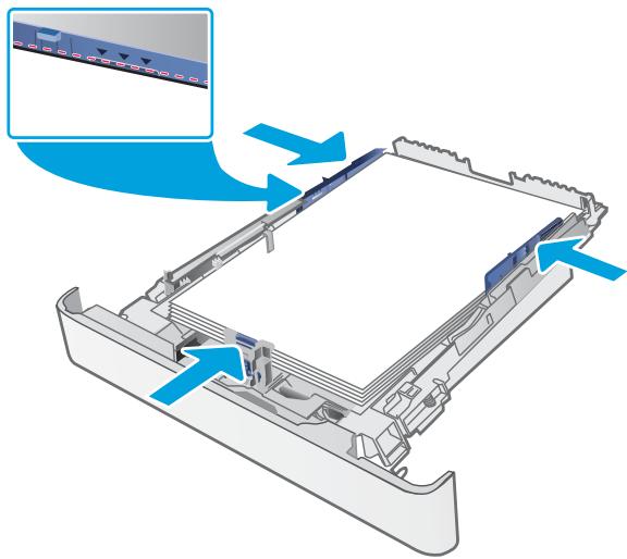 HP M281FDW - Réglez le guide du papier en appuyant sur le loquet de réglage et en faisant glisser les guides jusqu'au format du papier utilisé. - 3