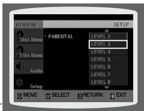 SAMSUNG HT-Z120T - CONFIGURATION DU CONTROLE PARENTAL (NIVEAU DE CLASSEMENT) - 2