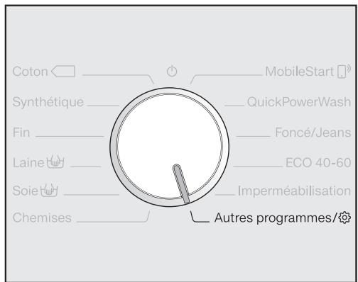 MIELE WEG365 - Sélection d'un autre programme avec la position « Autres programmes/» et l'affichage : - 1