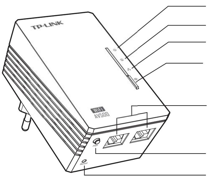 TP-LINK CPL 500 K3 2WF - Description des DEL et boutons - 1