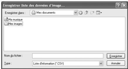 PENTAX Browser_3 - Sélectionnez la commande [Enregisterer liste des données d'image] dans le menu [Outils] de la fenêtre du logiciel PENTAX PHOTO Browser 3 ou cliquez sur l'icone de la barre d'outils. - 1