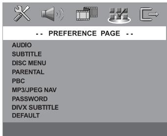 PHILIPS LX8500W - Menu relatif aux réglages préférentiels - 1