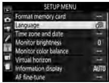 NIKON D5 - Sélectionnez Langue (Language) dans le menu Configuration. - 2