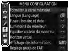 NIKON D5 - Mettez en surbrillance l'icone du menu actuellément selectionné. - 2