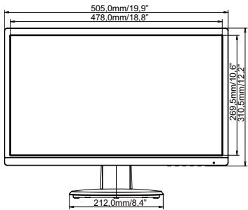 IIYAMA X2283HSU-B1DP - DIMENSIONS : ProLite X2283HSU - 1