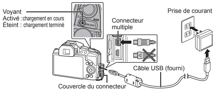 OLYMPUS SP-100E - Connectez le cable USB et l'adaptateur secteur USB à l'appareil photo et chargez la batterie. - 1