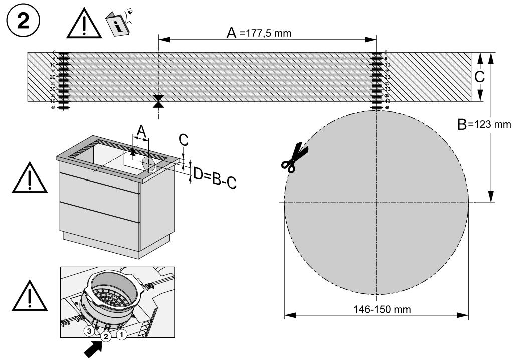 MIELE KMDA7272FR - Découpe du panneau arrêté - sans gabarit de perçage - 1