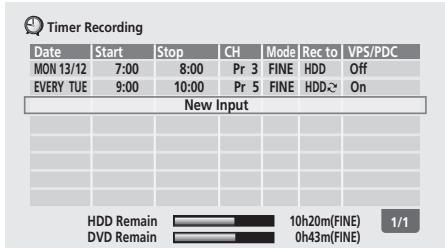 PIONEER DVR720H - Appuyez sur TIMER REC pour afficher la page Timer Recording. - 1