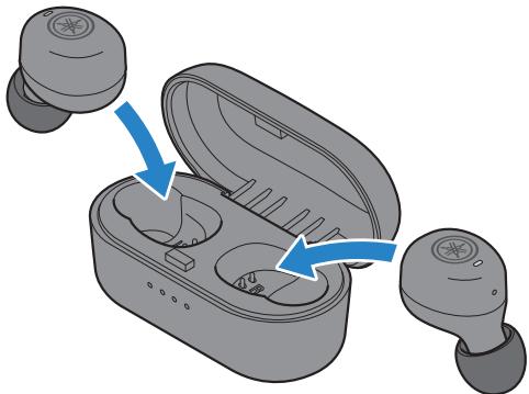 YAMAHA TW-E3B - Placez les écouteurs dans leur boîtier chargeur. - 1