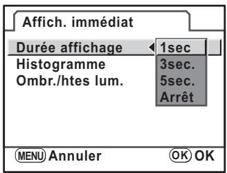 PENTAX KM+18-55+KIT+CHARG - Appuyez sur le bouton de navigation () et utilisez le bouton de navigation ( ) pour selectionner une durée d'affichage puis appuyez sur le bouton OK. - 1