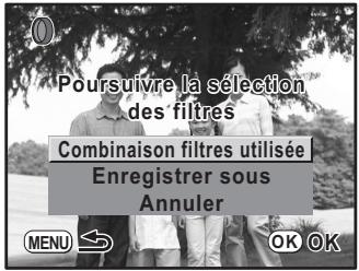 PENTAX KM+18-55+KIT+CHARG - Utilisez le bouton de navigation ( ) pour selectionner [Combinaison filtres utilisée] ou [Enregistrer sous]. - 1