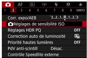 CANON R6 - Sélectionnéz [O: Régliages de sensibilité ISO]. - 1