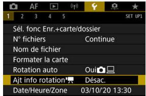 CANON R6 - Sélectionnéz [Y: Ajt info rotation]. - 1