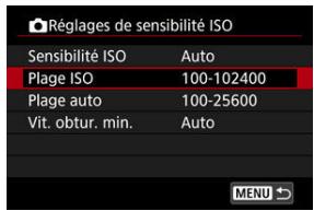 CANON R6 - Sélectionnez [Plage ISO]. - 1