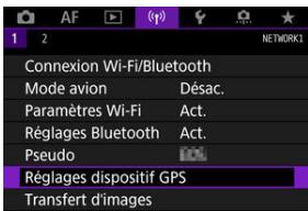 CANON R6 - Sélectionnéz [('t): Régliages disposifit GPS]. - 1