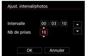 CANON R6 - Réglez l'intervalle de prise de vue et le nombre de photos. - 1