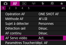 CANON R6 - Sélectionnéz [AF: AF Servo videó]. - 1