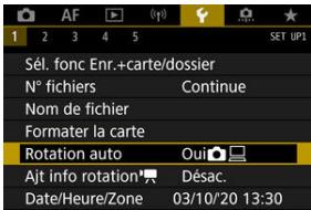 CANON R6 - Sélectionnéz [ψ: Rotation auto]. - 1