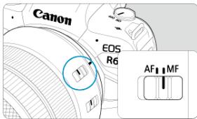 CANON R6 - Placez le selecteur de mode de mise au point de I'objet sur <  MF> - 1
