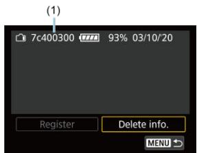 CANON R6 - Sur une étiquette d'environ 25 × 15 ~mm , inscrivez le numéro de série (1). - 1