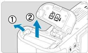CANON R6 - Ouvrez le couvercle et retirez la batterie. - 1