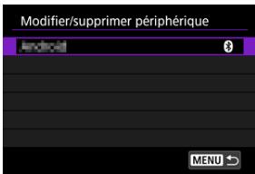 CANON R6 - Sélectionné le périphérique pour lequel vous poulez changer ou supprimer les réglages de connexion. - 1