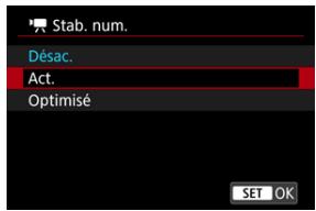 CANON R6 - Sélectionnez une option [Stab. num]. - 1