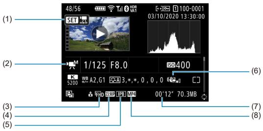 CANON R6 - Affichage des informations détaillées pour lesVIDEOS - 1