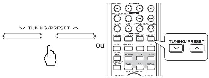 TEAC AG-980 - Appuyez sur la touche TUNING/PRESET HAUT (∧) ou BAS (∨) pendant plus de 0,5 seconde. - 1