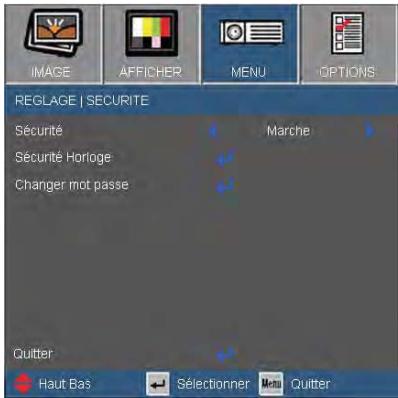 OPTOMAR EX762 - MENU | Sécurité - 1