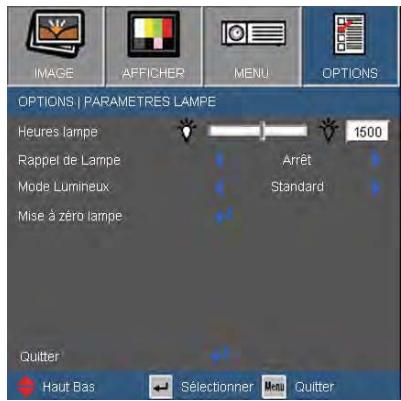 OPTOMAR EX762 - OPTIONS | Paramètres Lampe - 1