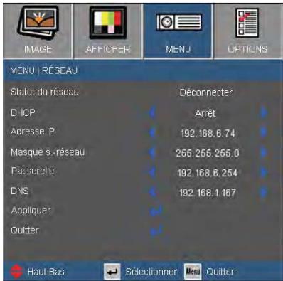 OPTOMAR EX762 - MENU | Réseau - 1