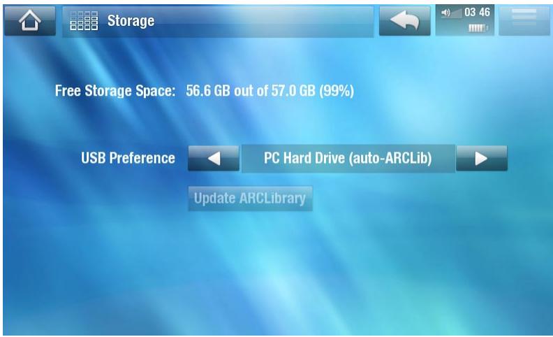 ARCHOS 5 WIFI 160 GO - PARAMÈTRES STORAGE [MÉMOIRE] - 1