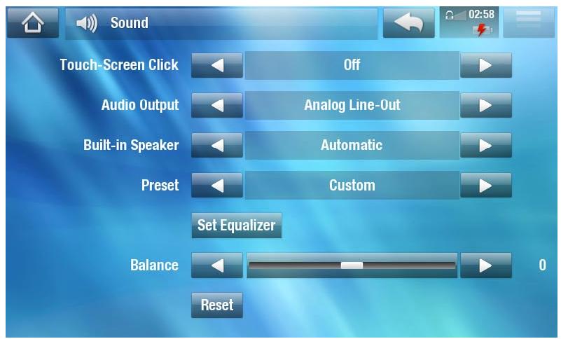 ARCHOS 5 WIFI 160 GO - PARAMÈTRES SOUND [SON] - 1