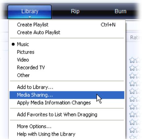 ARCHOS 5 WIFI 160 GO - CONFIGURER LES OPTIONS DE PARTAGE DE WINDOWS MEDIA® PLAYER - 1