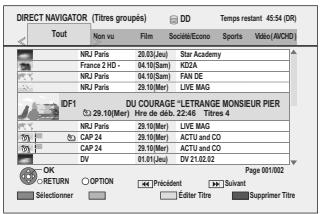 PANASONIC DMR-XW350 - Écran Titres groupés - 1