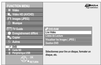 PANASONIC DMR-XW350 - Appuyez sur [, ] pour sélectionner "DVD" puis appuyez sur [OK]. - 1