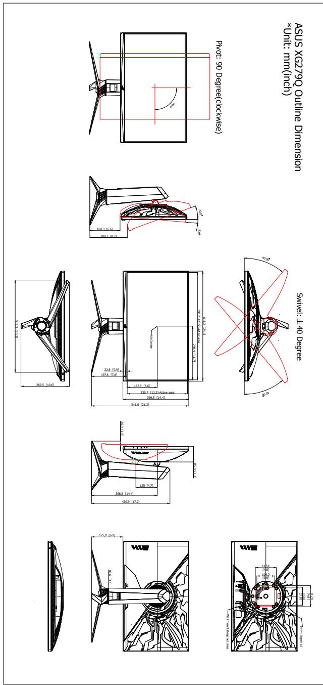 ASUS ECRANXG279Q - Dimensions du contour - 1