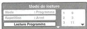 Mode de lecture Mode : Programme 1 9 Repetition : Arret 2 3 Lecture Programme 3 11