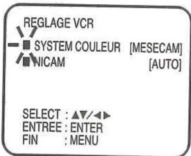 REGLAGE VCR ■ SYSTEM COULEUR [MESECAM] ■ NICAM [AUTO] SELECT : ▲▼/◄► ENTREE : ENTER FIN : MENU