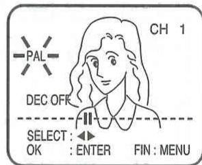 PAL DEC OFF SELECT : ▶ OK : ENTER FIN : MENU CH 1