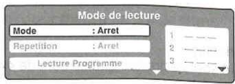 Mode de lecture Mode : Arret Repetition : Arret Lecture Programme
