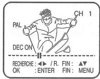 PAL DEC ON CH 1 RECHERCHE : ◀► / R. FIN : ▲▼ OK : ENTER FIN : MENU