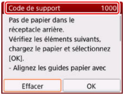 CANON TS5050 - Lorsqu'un code support et un message s'affichent sur l'écran LCD : - 1