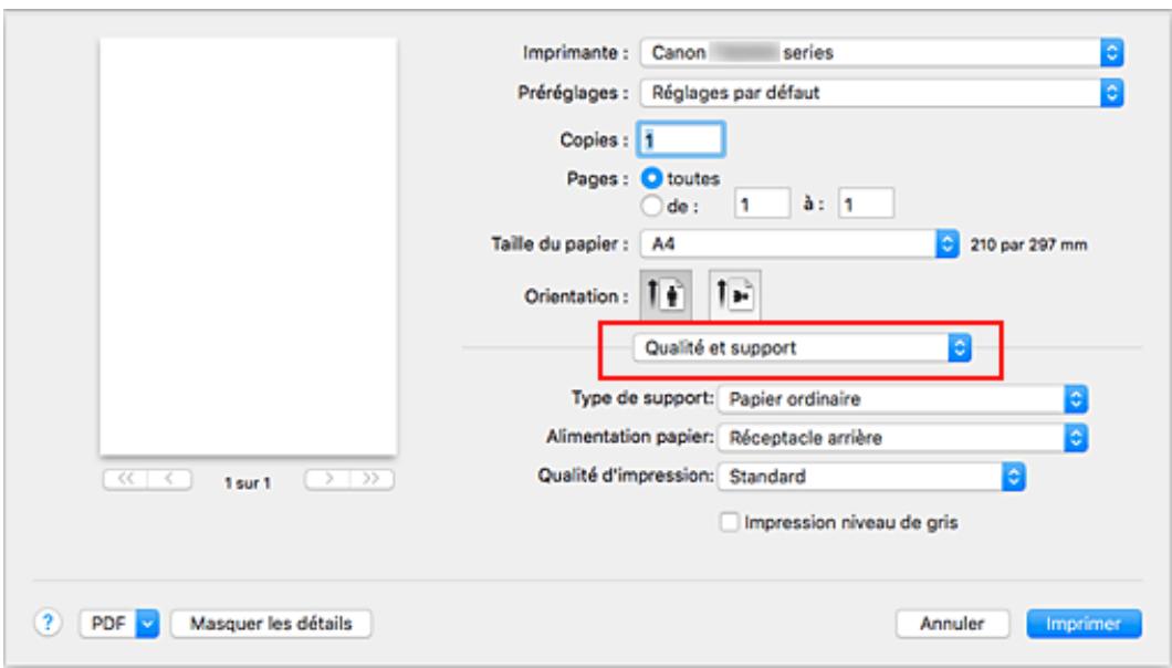 CANON TS5050 - Dans le menu déroulant, Sélectionnez Qualité et support - 1
