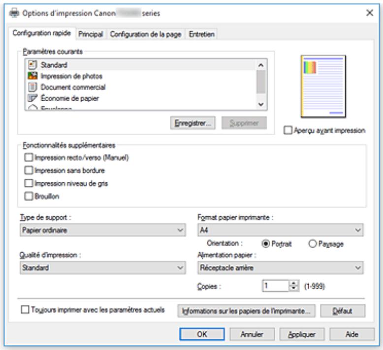 CANON TS5050 - Description de l'onglet Configuration rapide - 1